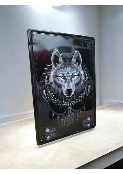 Kurt Resimli Retro Kabartma Metal Plaka 20 x 30 cm Metal Tablo