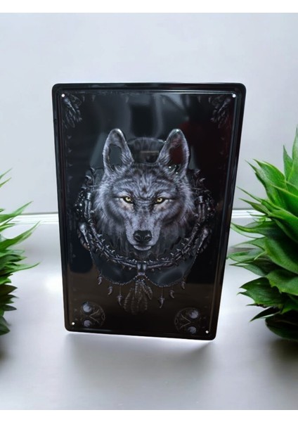 Kurt Resimli Retro Kabartma Metal Plaka 20 x 30 cm Metal Tablo