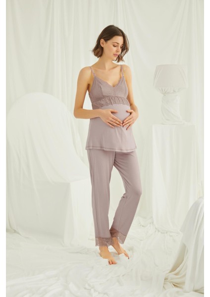 Lohusa 3'lü Emzirme Sabahlıklı Pijama Takımı