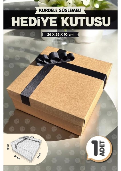 Kurdeleli Hediye Kutusu Kraft 26X26X10CM Bohça Nişan Gelin Damat Boş Hediye Kutusu 1ADET-K1-T1140