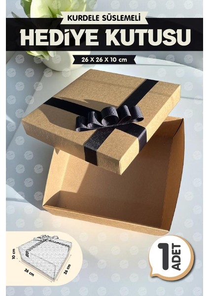 Kurdeleli Hediye Kutusu Kraft 26X26X10CM Bohça Nişan Gelin Damat Boş Hediye Kutusu 1ADET-K1-T1140