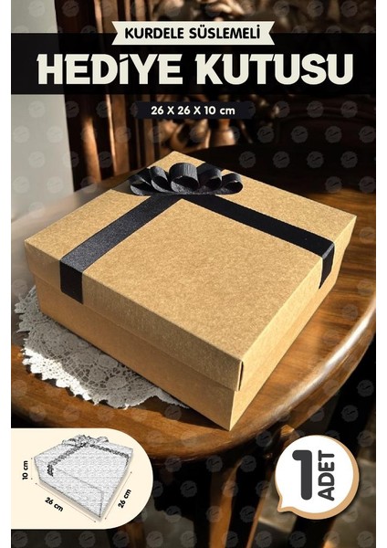 Kurdeleli Hediye Kutusu Kraft 26X26X10CM Bohça Nişan Gelin Damat Boş Hediye Kutusu 1ADET-K1-T1140