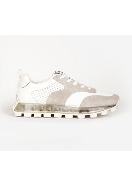 Erkek Sneaker Bağcıklı Rahat Taban Spor Ayakkabı Deri 19323 Beyaz/buz Gri