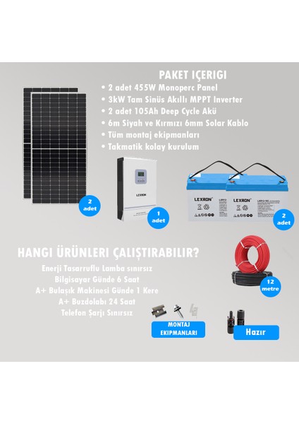 3 Kw Hazır Solar Bağ Evi Paketi Kolay Kurulum - Minimum Paket