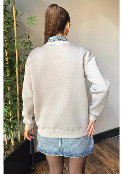 Kadın Fiyonk Nakışlı Şardonlu Sweatshirt