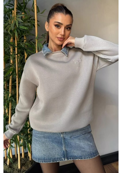 Kadın Fiyonk Nakışlı Şardonlu Sweatshirt