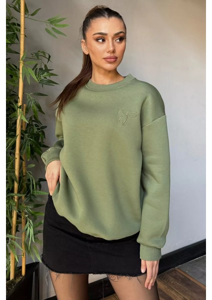 Kadın Fiyonk Nakışlı Şardonlu Sweatshirt