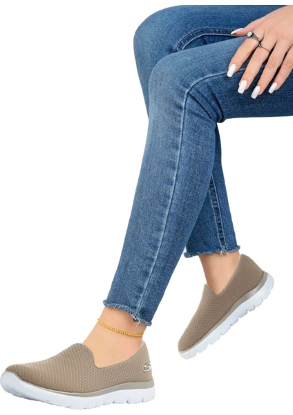 Summits Memory Foam Taban Kadın Bej Günlük Spor Ayakkabı