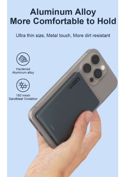 TG06 Mini Manyetik 15W-5000 mAh Ultra Kompakt Powerbank Cep Boyut Magsafe