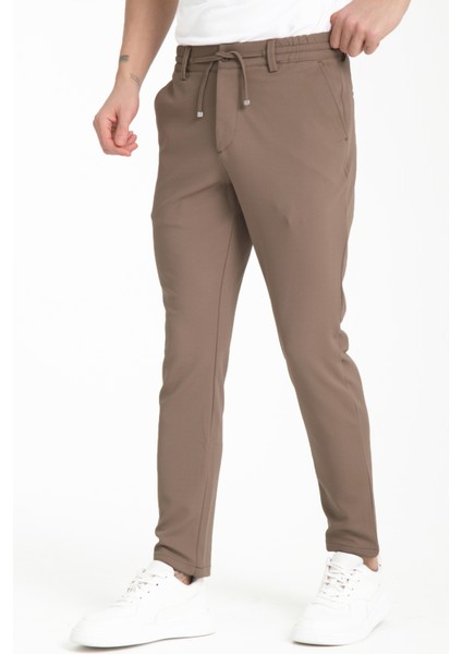 Erkek Kahverengi Beli Lastikli Ipli Yandan Cepli Likralı Erkek Jogger Pantolon Düz Paça modelleri