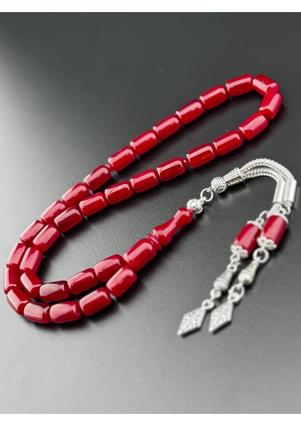 Vişne Renk Osmanlı Usulü Sıkma Kehribar Tesbih