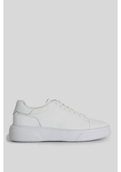 Tommy Erkek Deri Sneaker Ayakkabı Düz Taban Beyaz Renk Günlük Kullanım İçin