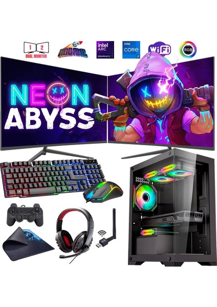 I7 13700F 16GB Ddr4 480SSD 12GB Arc B580 Çift 24" Mon. Oyun Bilgisayarı (Gaming Set)
