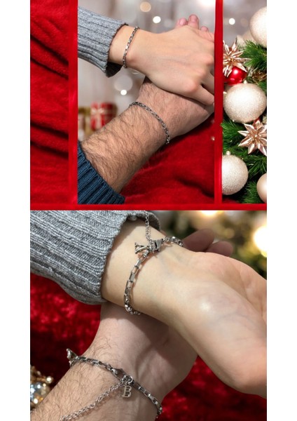 Harfli Gerçek Üst Düzey Kararmaz Çelik Sevgili 2 Li Küp Bileklik