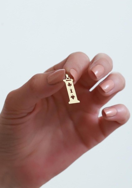 14 Ayar Altın Çınar Yaprağı İ Harf Kolye Ucu