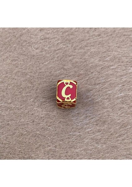 14 Ayar Altın Kafesli Kırmızı Boncuk C Harf Kolye Ucu