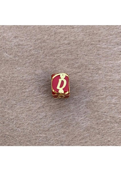 14 Ayar Altın Kafesli Kırmızı Boncuk D Harf Kolye Ucu