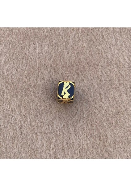 14 Ayar Altın Kafesli Siyah Boncuk K Harf Kolye Ucu