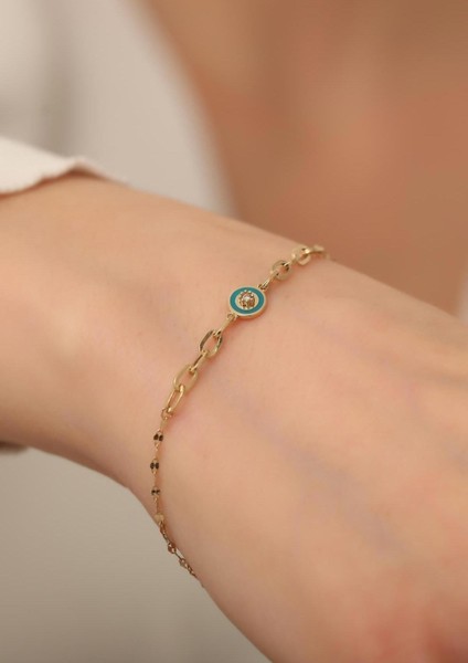 14 Ayar Altın Turkuaz Mineli Ataş Bileklik fiyatları