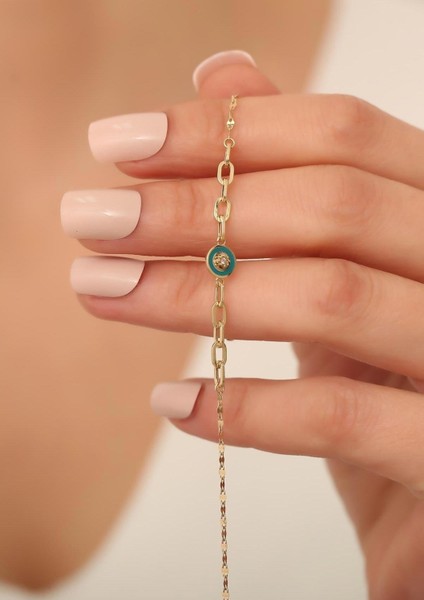 14 Ayar Altın Turkuaz Mineli Ataş Bileklik modelleri