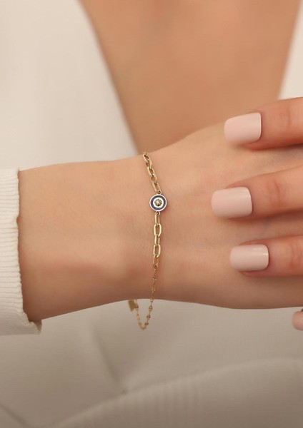 14 Ayar Altın Lacivert Mineli Ataş Bileklik fiyatları