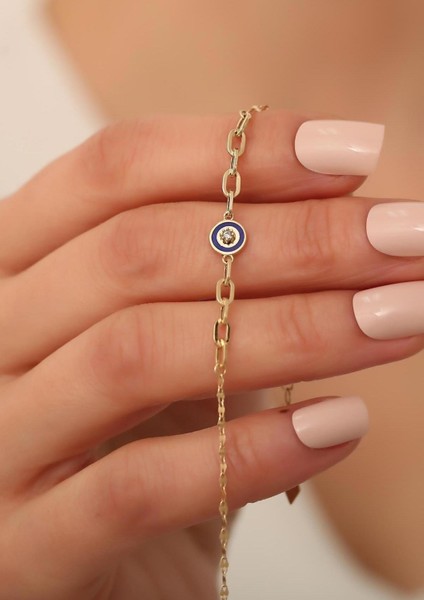 14 Ayar Altın Lacivert Mineli Ataş Bileklik fırsatları