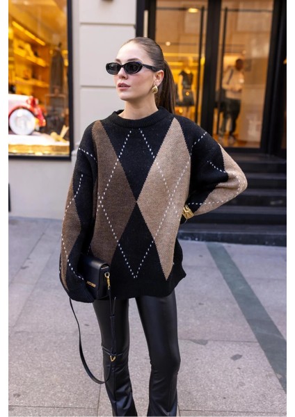 Baklava Desen Oversize Triko