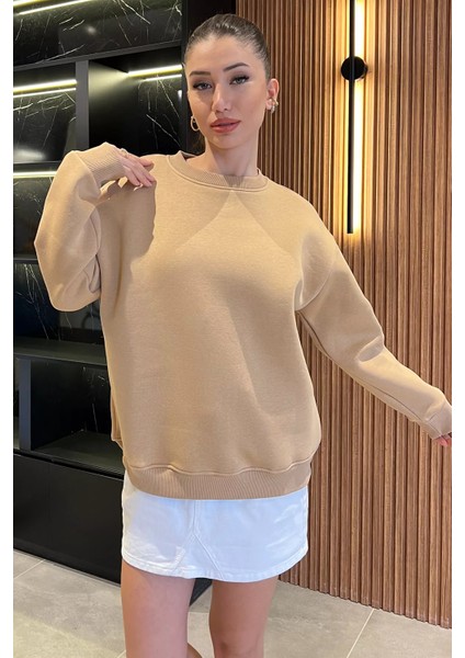 Kadın Üç Iplik Şardonlu Bisiklet Yaka Sweatshirt