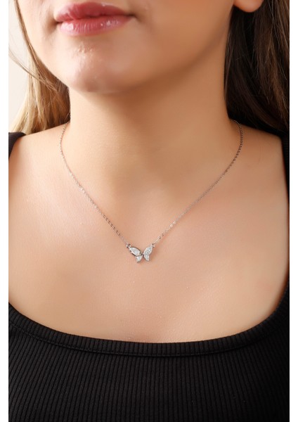 925 Ayar, Sedef ve Zirkon Taşlı Kelebek Gümüş Kolye fiyatları