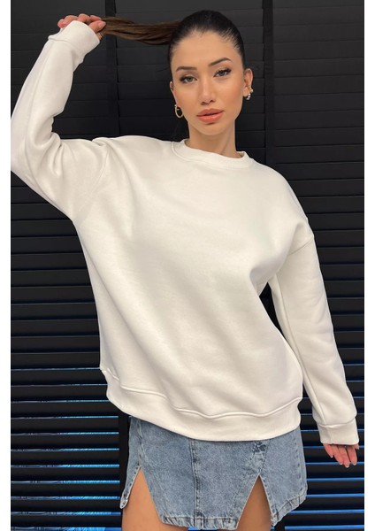 Kadın Üç Iplik Şardonlu Bisiklet Yaka Sweatshirt