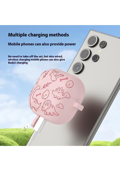 Samsung Galaxy Buds3 Pro / Buds3 Kulaklık Karikatür Dinozor Sıvı Silikon Kılıf Asılı Tokalı (Yurt Dışından) modelleri