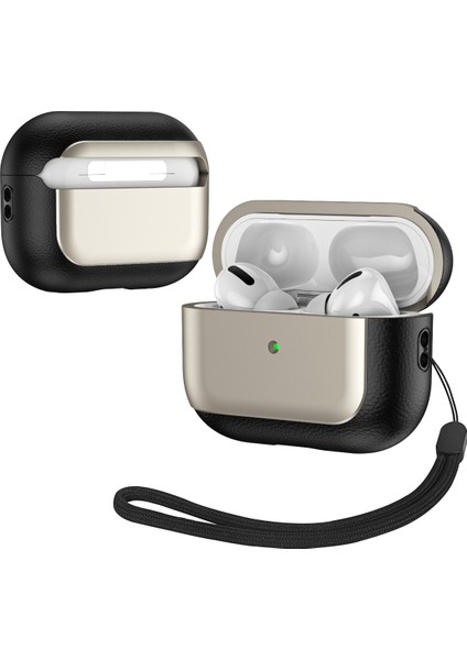 Airpods Pro 2 Tpu Kılıf Litchi Doku Düşme Önleme Kordonlu Kulaklık Kapağı (Yurt Dışından)