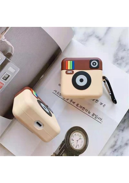 Apple Airpods 3 Retro Kamera Kulaklık Karabina ile Darbeye Dayanıklı Silikon Kapak (Yurt Dışından)