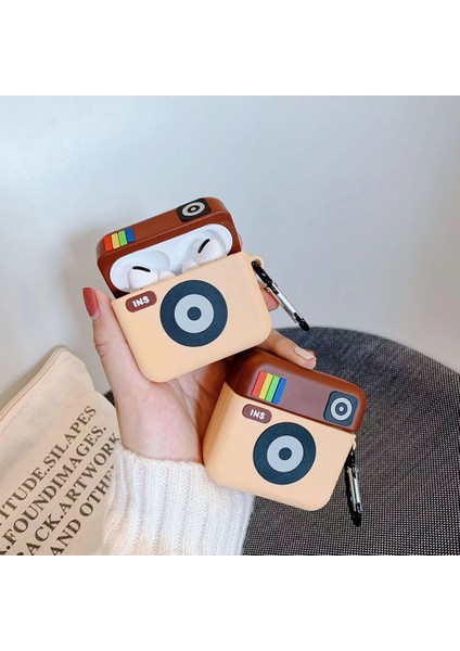 Apple Airpods 3 Retro Kamera Kulaklık Karabina ile Darbeye Dayanıklı Silikon Kapak (Yurt Dışından)