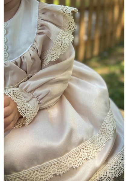 ALYRA Kız Çocuk Elbise Kız Bebek Dantelli Uzun Kollu Astarlı Vintage Doğum Günü Parti Düğün Abiye Tüllü Saten Elbise Çocuk Giyim ALY0260