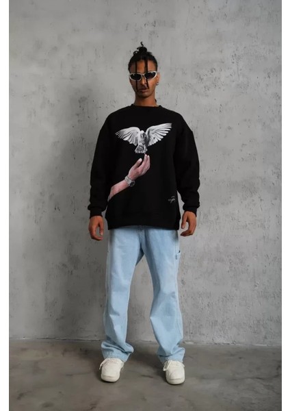By Kea Erkek Güvercin Baskılı Sweatshirt - Siyah fiyatları