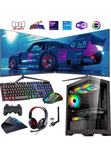 I5 14400F 32GB Ddr4 1tb M2 12GB Arc B580 Çift 24" Mon. Oyun Bilgisayarı (Gaming Set)