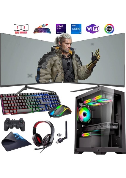 I7 12700F 16GB Ddr4 480SSD 12GB Arc B580 Çift 24" Mon. Oyun Bilgisayarı (Gaming Set)