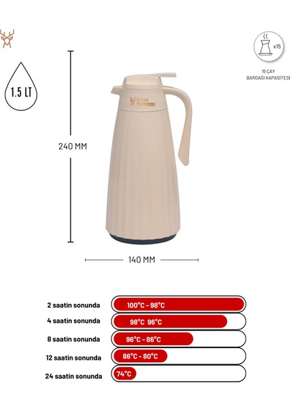 Zagana Serisi 1.5 Litre Cam Termos Krem STH-6162