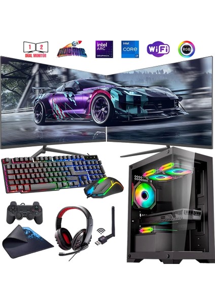 I7 14700F 32GB Ddr4 1tb M2 12GB Arc B580 Çift 24" Mon. Oyun Bilgisayarı (Gaming Set)