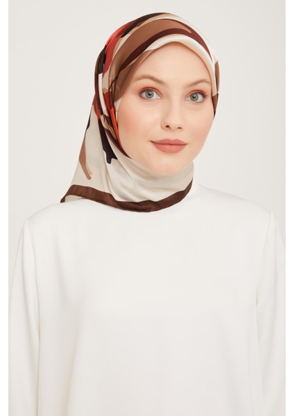 Nostalji Sura İpek Eşarp 9042 - 53 Kahverengi Karışık Desen