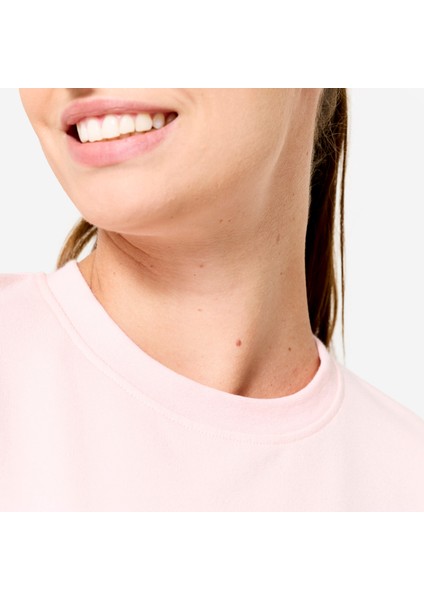 Domyos Kadın Sweatshirt Açık Pembe Renk Uzun Kollu Rahat Tasarım modelleri