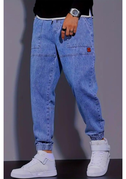 Reax Tyso Beli ve Paçası Lastikli Ipli Jogger Kesim Erkek Jean Pantolon