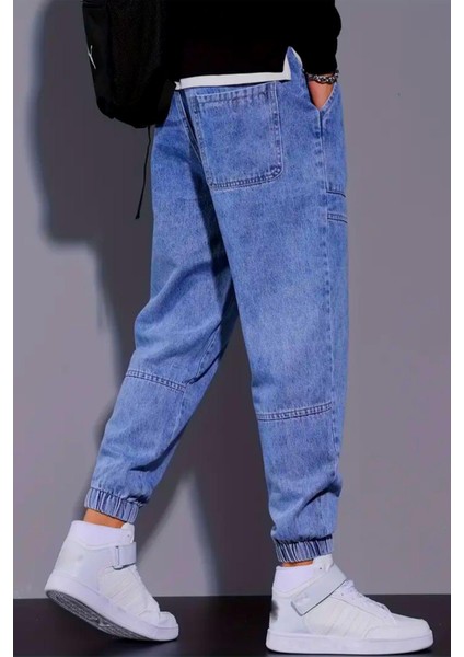 Reax Tyso Beli ve Paçası Lastikli Ipli Jogger Kesim Erkek Jean Pantolon