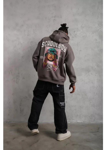Erkek School Boy Baskılı Kapüşonlu Sweat - Gri modelleri