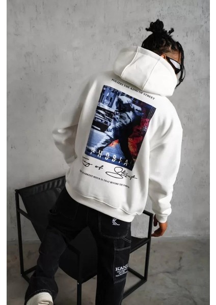 Erkek Astronot Baskılı Kapüşonlu Sweat - Beyaz fırsatları