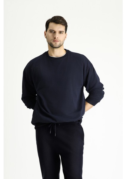 Bisiklet Yaka Oversize Pamuklu Sweatshirt