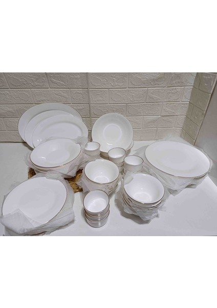 Decovien 65 Parça 12 Kişilik Opal Yemek Takımı (Gold Yaldızlı)