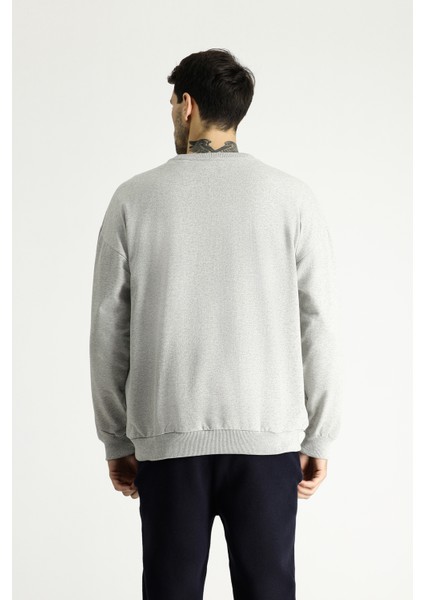 Bisiklet Yaka Oversize Pamuklu Sweatshirt