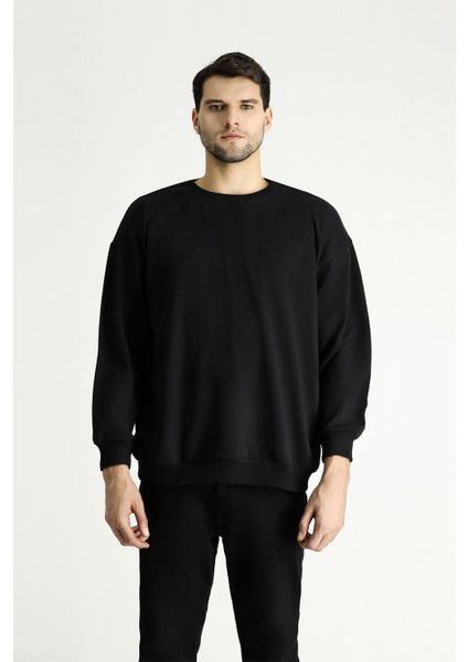 Bisiklet Yaka Oversize Pamuklu Sweatshirt